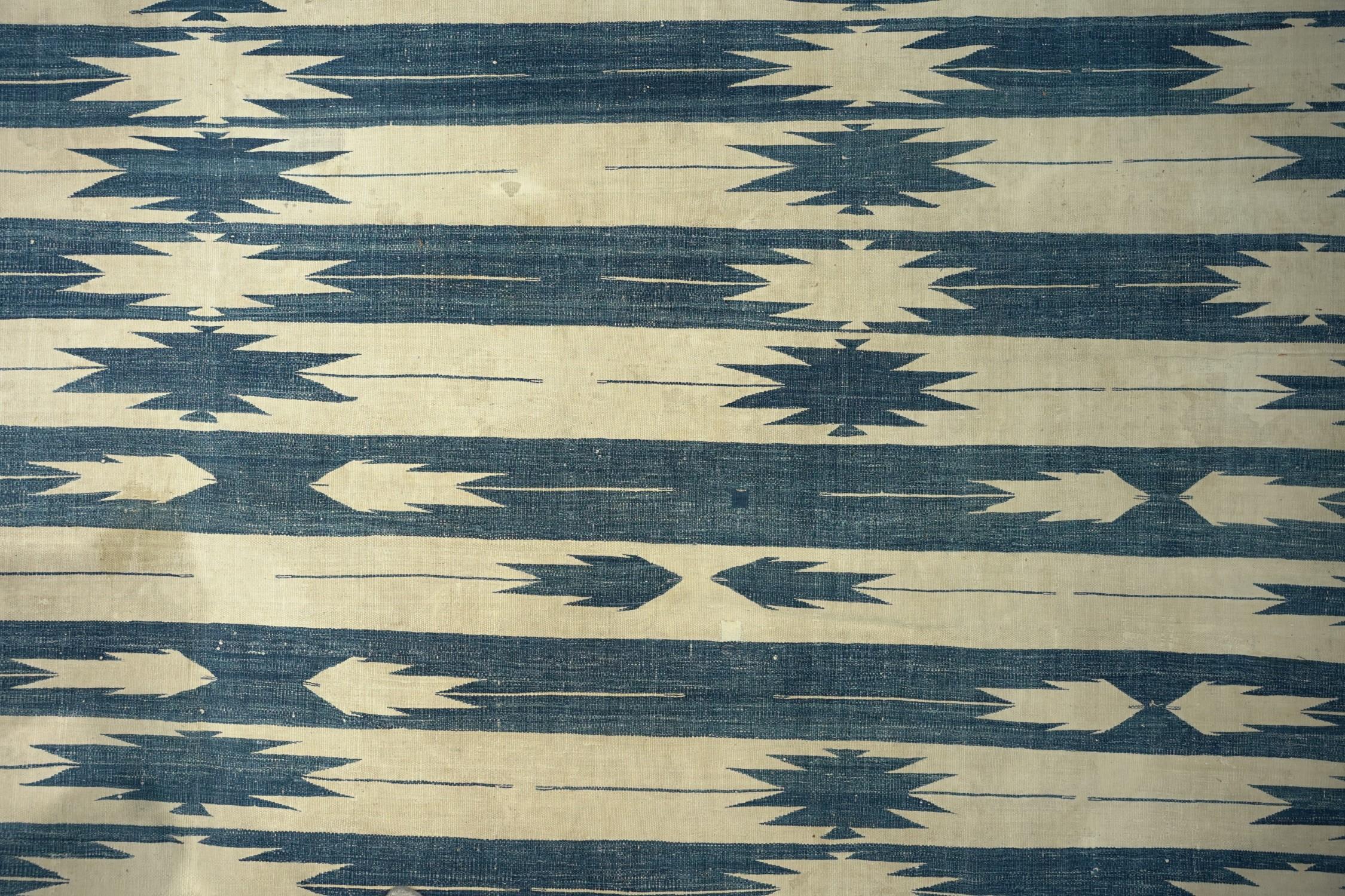Vintage Dhurrie Rug in Blue, with Geometric Patterns, from Rug & Kilim In Good Condition For Sale In Long Island City, NY