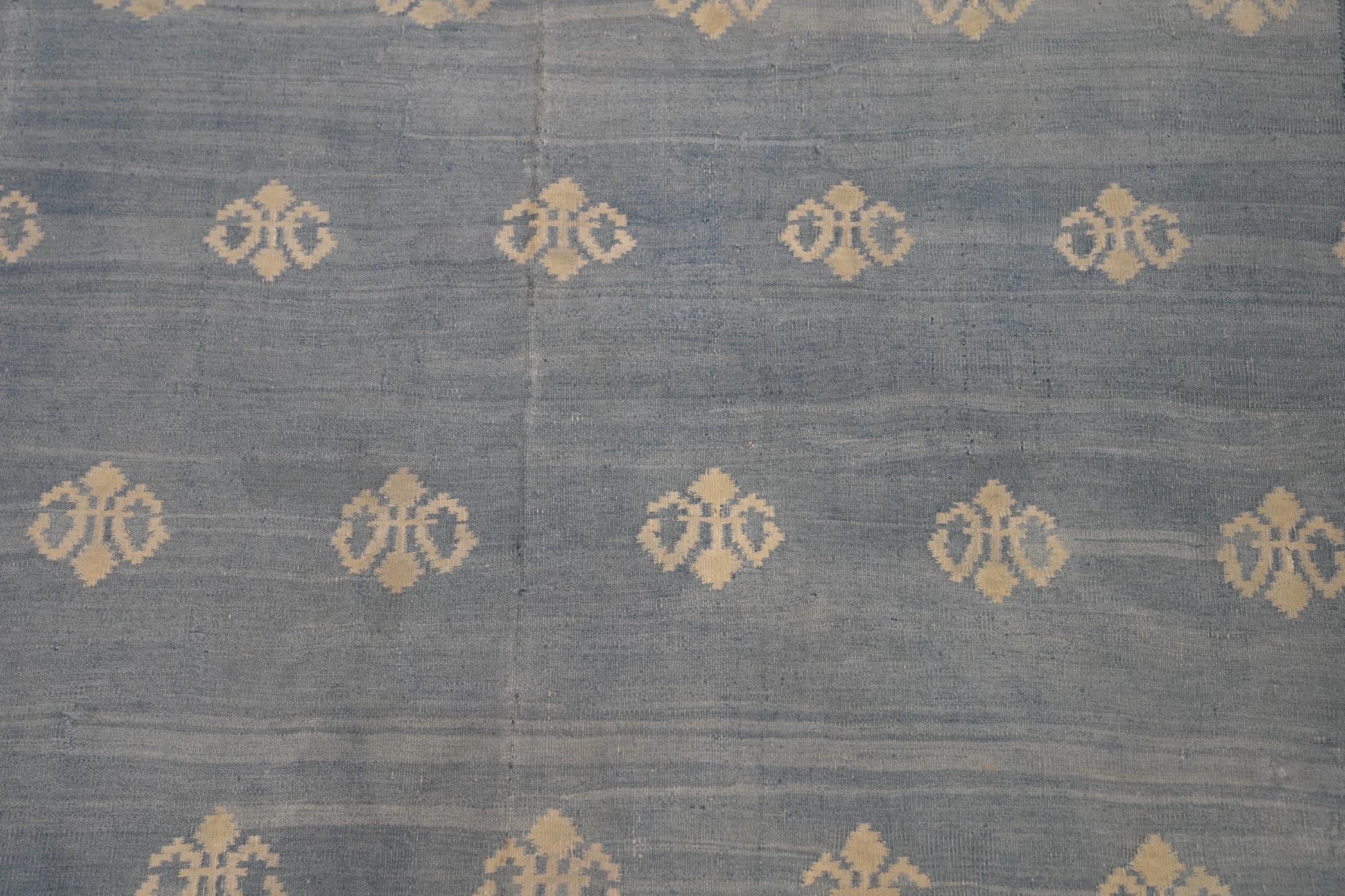 Vintage Dhurrie Vintage-Teppich in Blau, mit geometrischen Mustern, von Rug & Kilim im Zustand „Gut“ im Angebot in Long Island City, NY