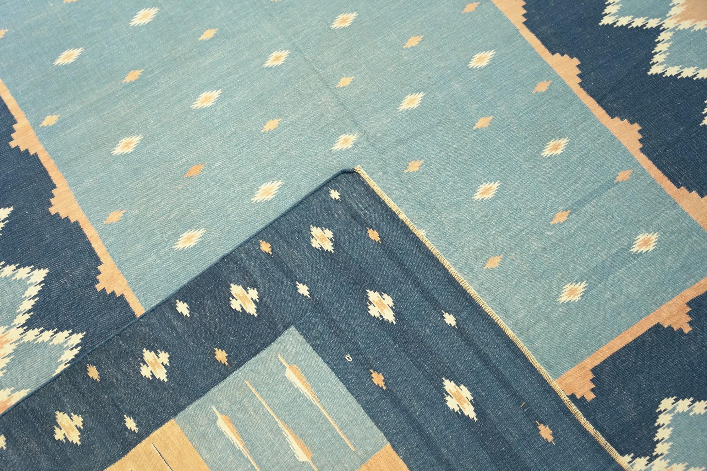 Vintage Dhurrie Vintage-Teppich in Blau, mit geometrischen Mustern, von Rug & Kilim im Zustand „Gut“ im Angebot in Long Island City, NY