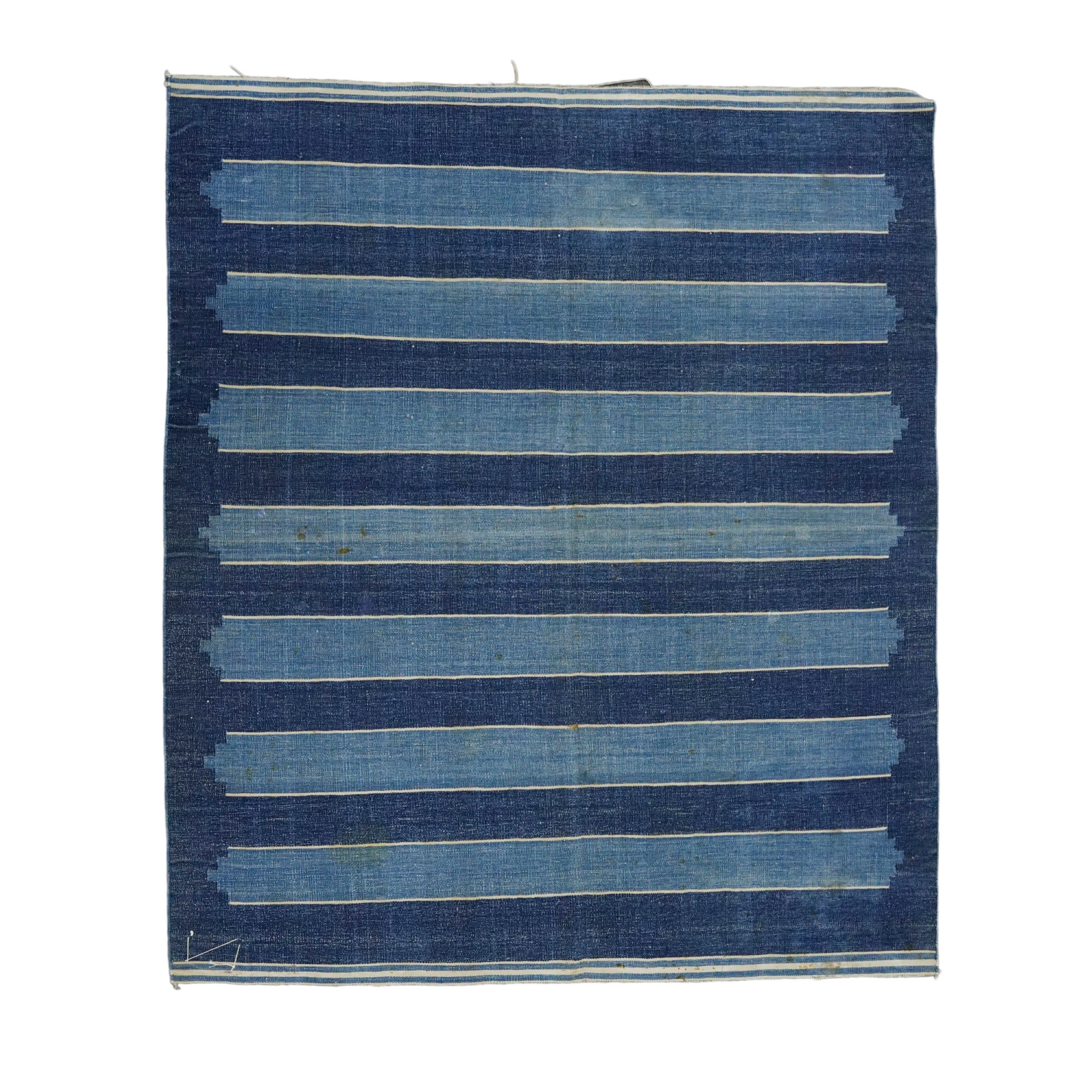 Vintage Dhurrie Rug in Blue with Geometric Patterns  Rug & Kilim