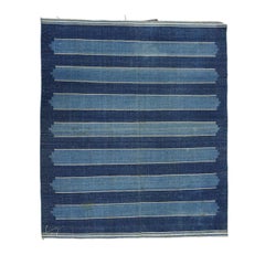 Tappeto Dhurrie vintage in blu con motivi geometrici  Rug & Kilim