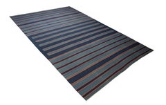 Vintage Dhurrie Rug in Bluewith Stripes, from Rug & Kilim