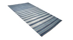 Vintage Dhurrie Rug in Bluewith Stripes, from Rug & Kilim