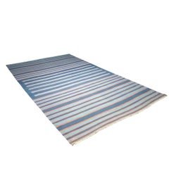 Vintage Dhurrie Rug in Bluewith Stripes, from Rug & Kilim