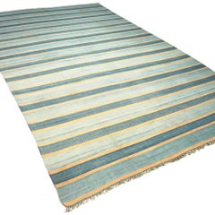 Vintage Dhurrie Rug in Blue with Stripes, from Rug & Kilim