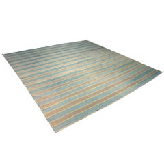 Vintage Dhurrie Rug in Bluewith Stripes, from Rug & Kilim