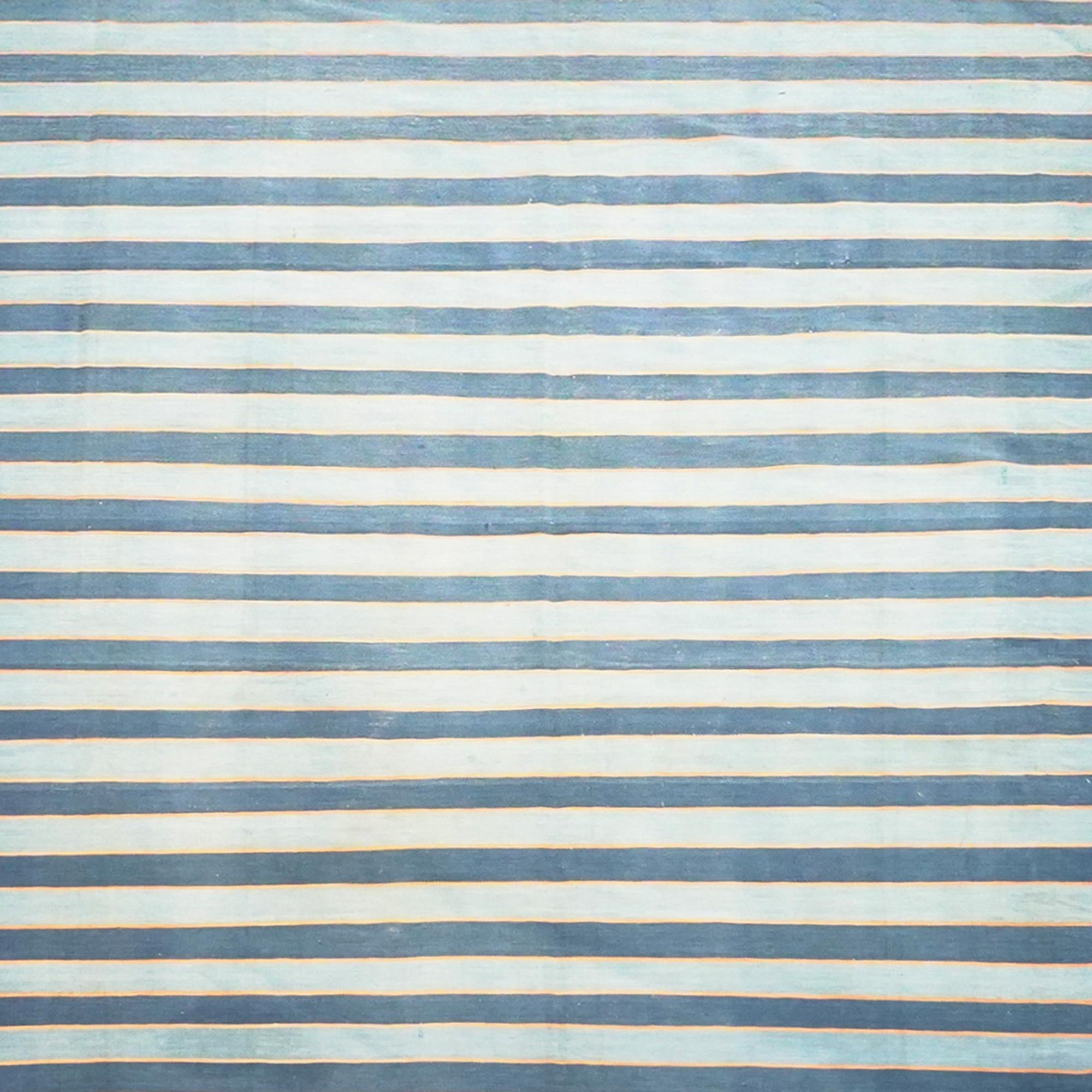 Indian Vintage Dhurrie Rug in Bluewith Stripes, from Rug & Kilim For Sale