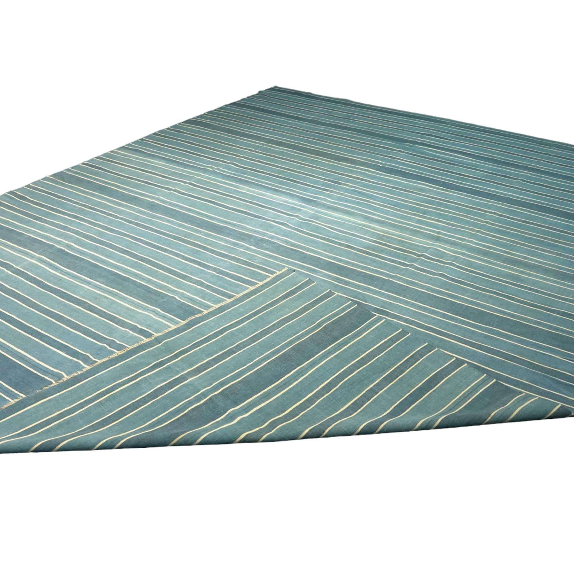 Indian Vintage Dhurrie Rug in Bluewith Stripes, from Rug & Kilim For Sale
