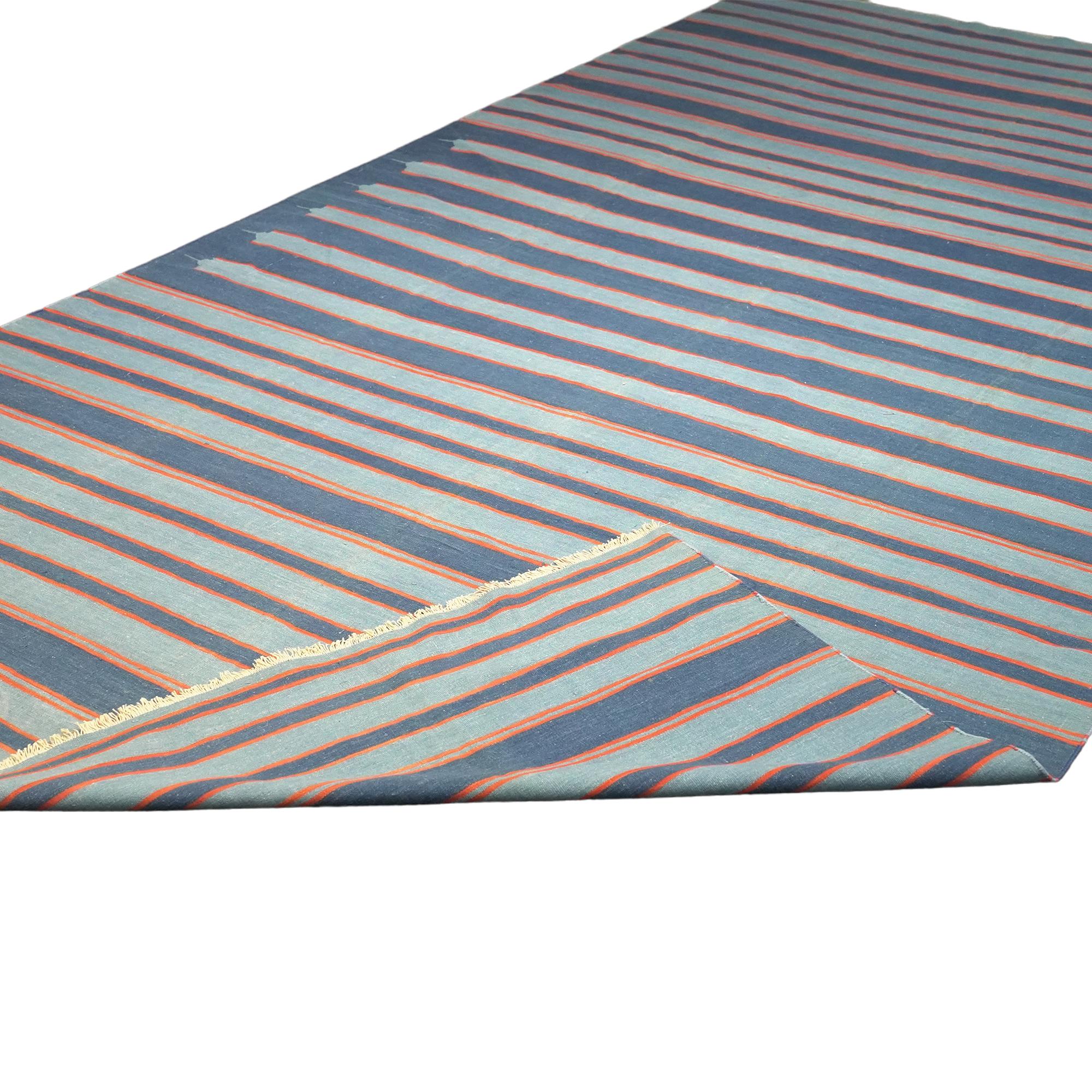 Vintage Dhurrie Vintage-Teppich in Blau mit Streifen, von Rug & Kilim (Indisch) im Angebot