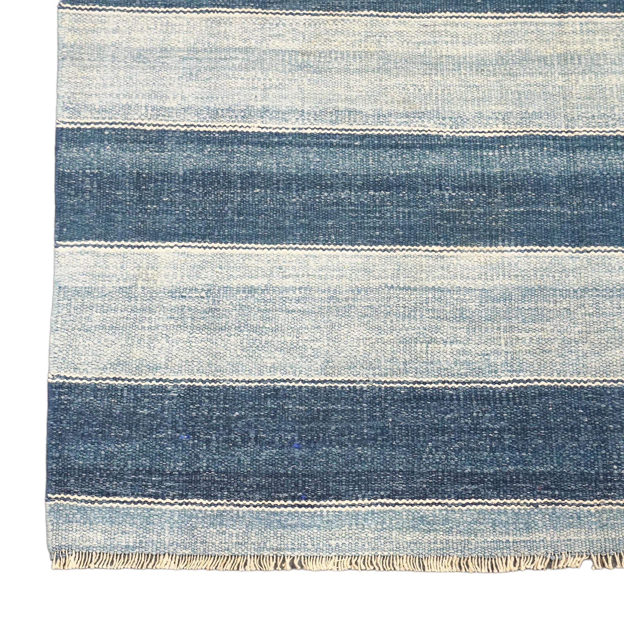 Vintage Dhurrie Rug in Bluewith Stripes, from Rug & Kilim In Good Condition For Sale In Long Island City, NY