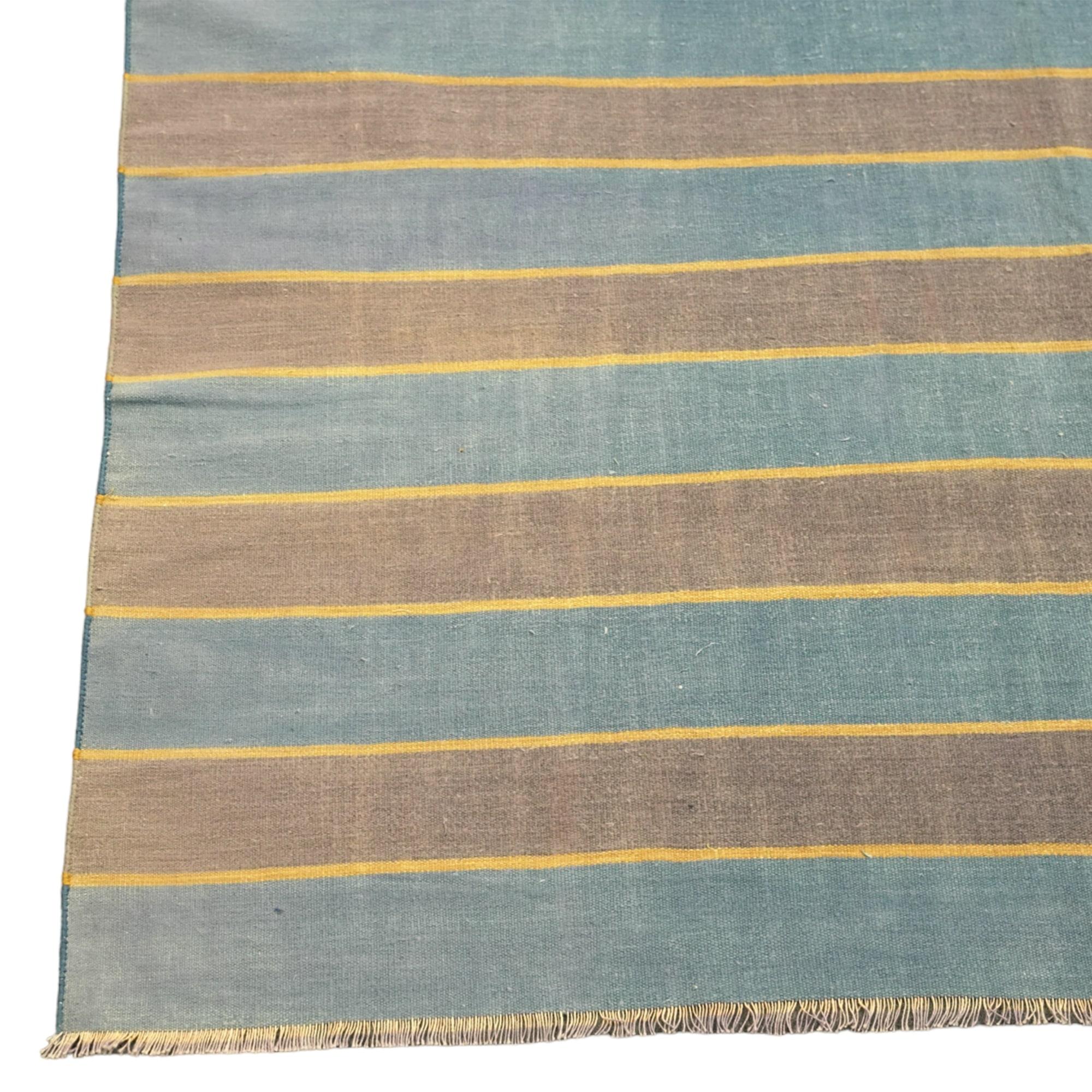 Vintage Dhurrie Rug in Bluewith Stripes, from Rug & Kilim In Good Condition For Sale In Long Island City, NY