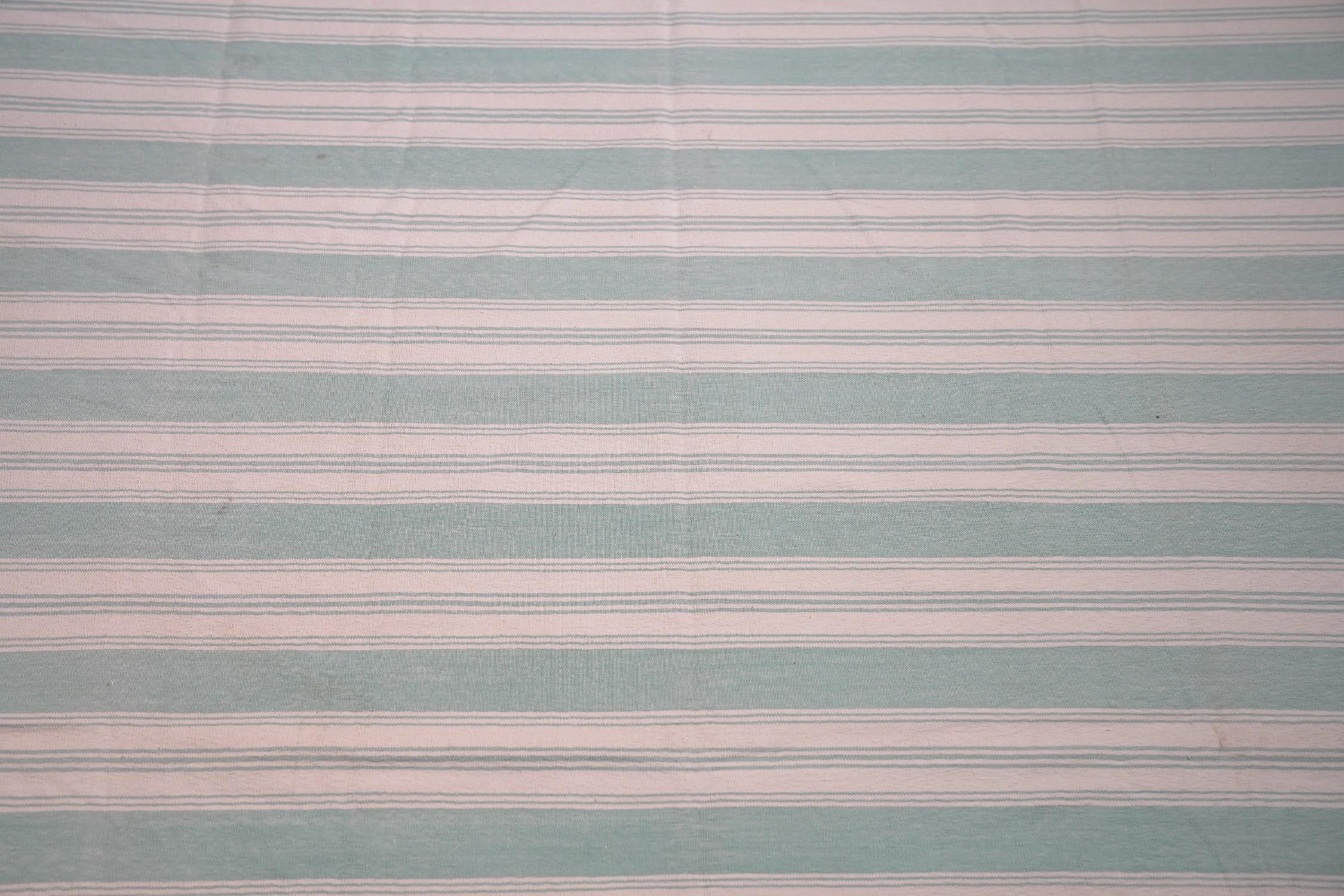 Mid-20th Century Vintage Dhurrie Rug in Bluewith Stripes, from Rug & Kilim For Sale