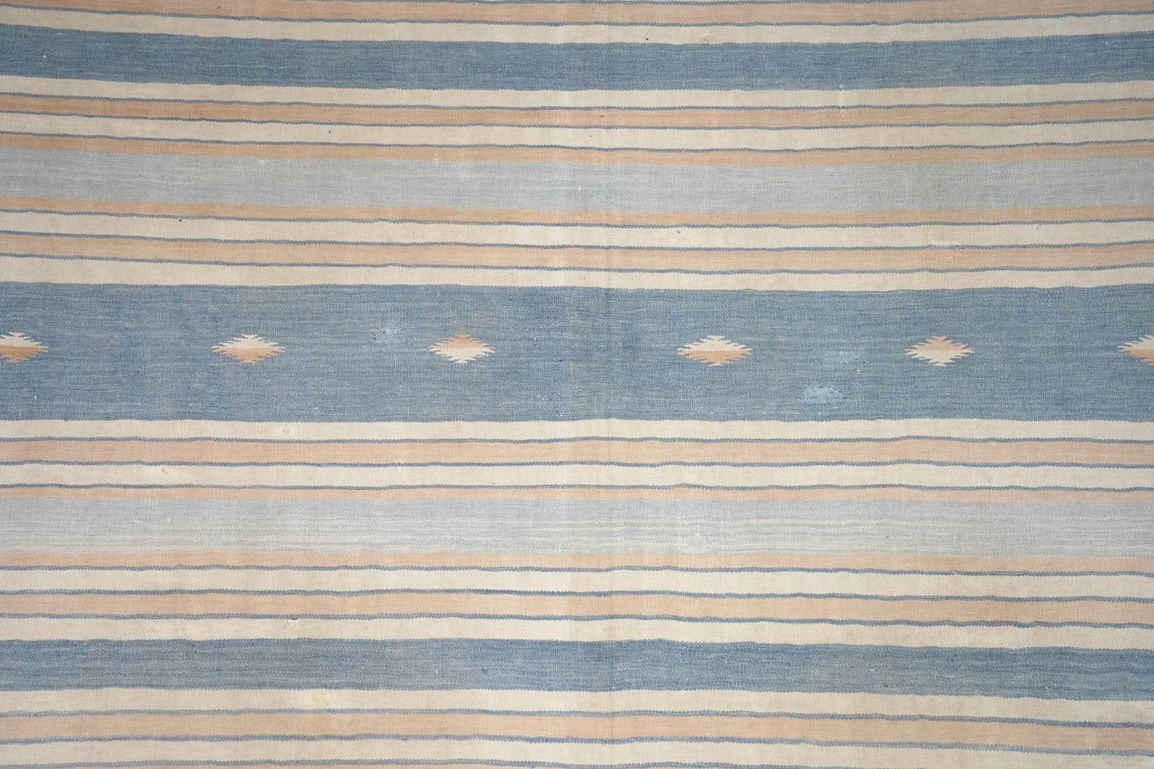 Vintage Dhurrie Vintage-Teppich in Blau mit Streifen, von Rug & Kilim im Zustand „Gut“ im Angebot in Long Island City, NY