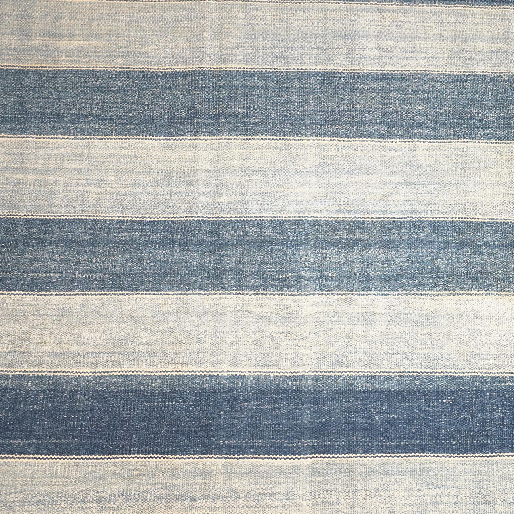 Vintage Dhurrie Vintage-Teppich in Blau mit Streifen, von Rug & Kilim im Zustand „Gut“ im Angebot in Long Island City, NY