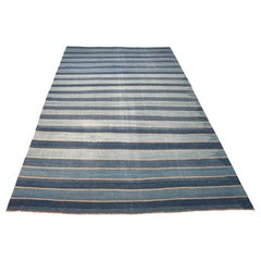 Tapis Dhurrie vintage bleu avec rayures, de Rug & Kilim