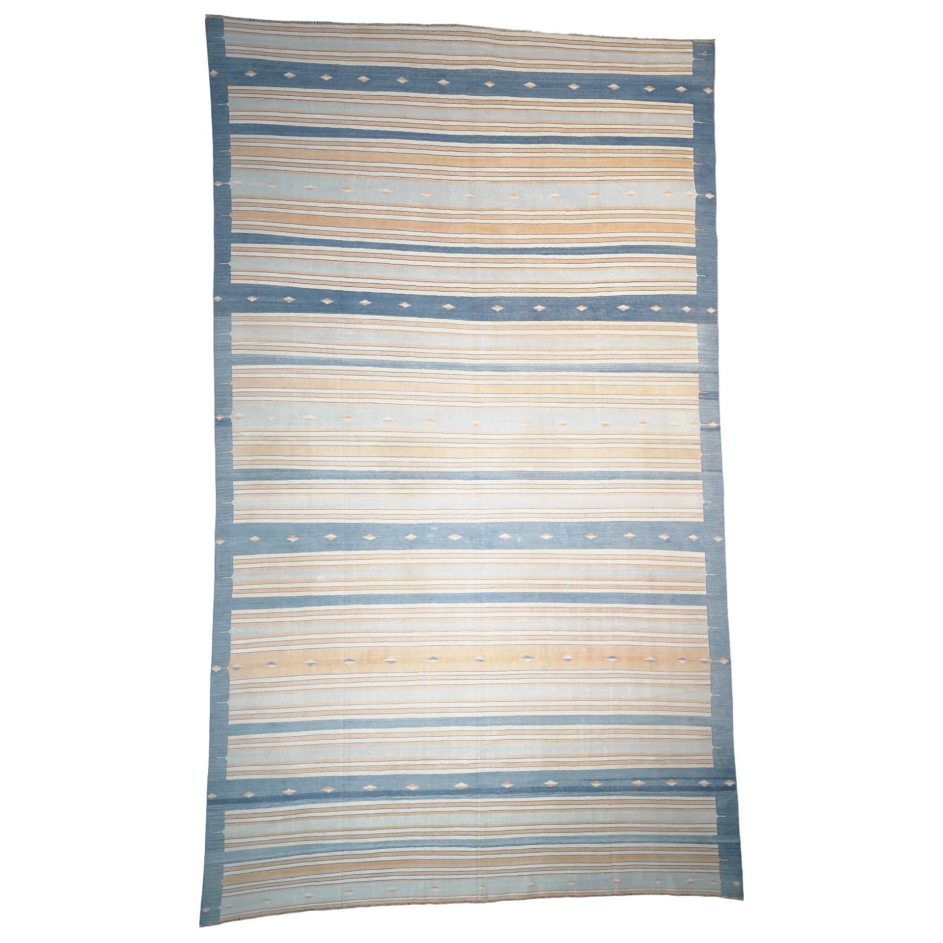 Tappeto vintage Dhurrie blu a strisce, da Rug & Kilim