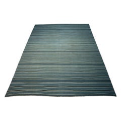Tapis Dhurrie vintage bleu avec rayures, de Rug & Kilim