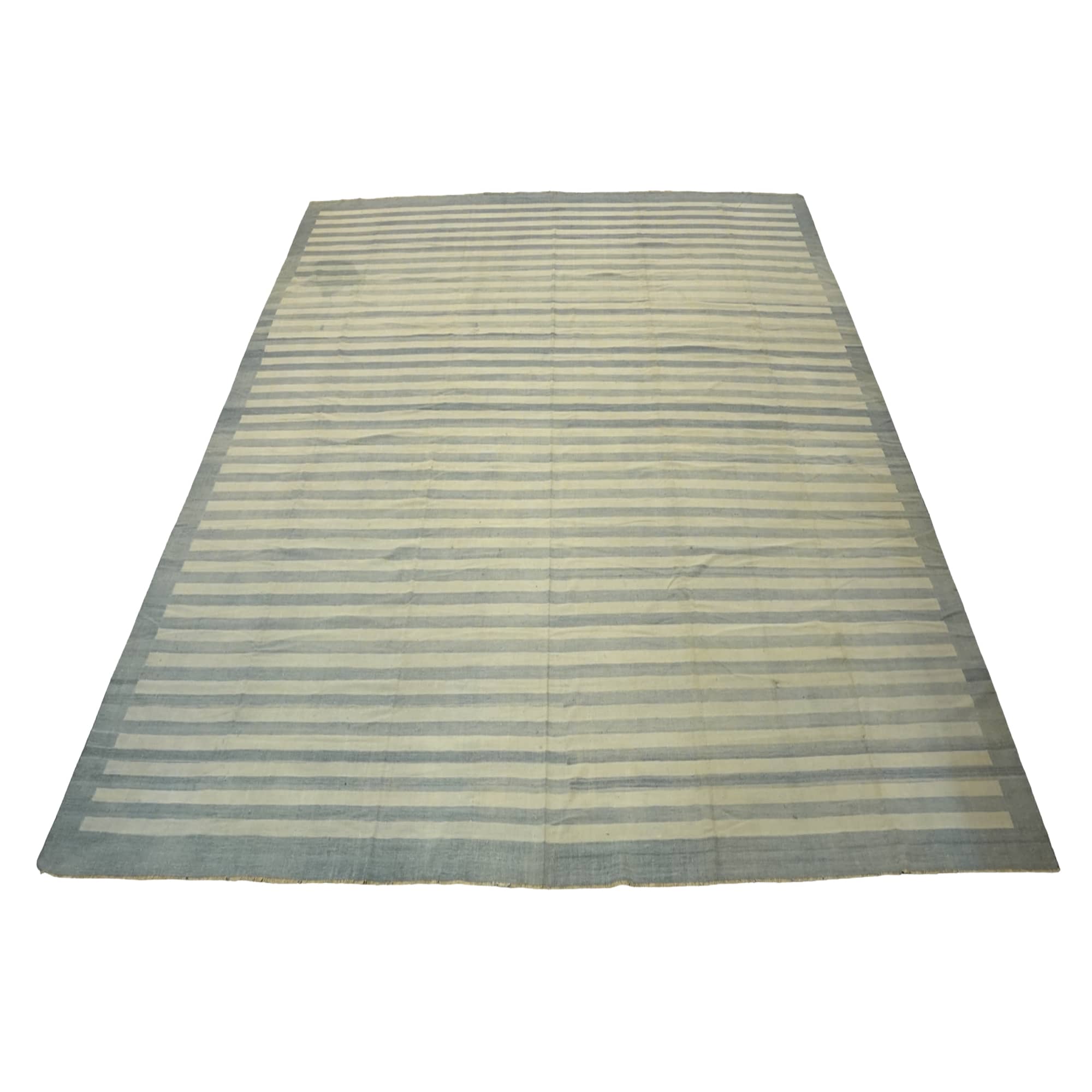 Tappeto vintage Dhurrie blu a strisce, da Rug & Kilim