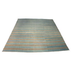 Tapis Dhurrie vintage bleu avec rayures, de Rug & Kilim