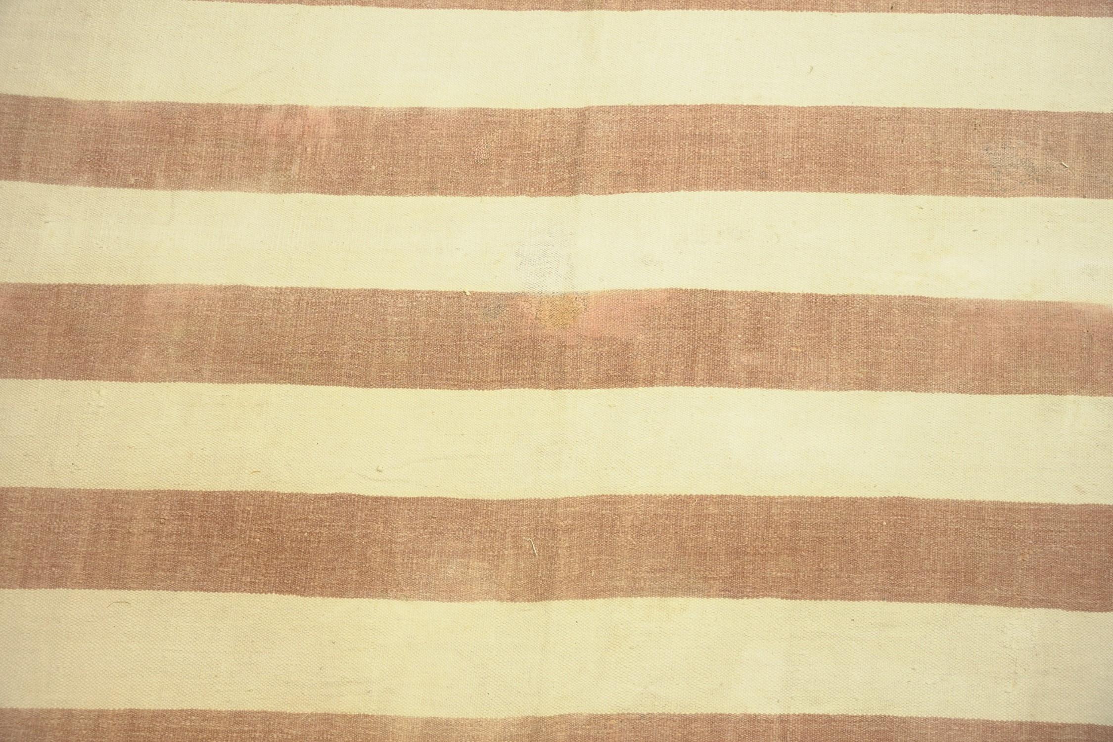 Vintage Dhurrie Rug in Brownwith Stripes, from Rug & Kilim In Good Condition For Sale In Long Island City, NY