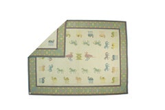 Vintage Dhurrie Rug in Cream and Blue with Animal Pictorials, from Rug & Kilim