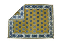 Vintage Dhurrie Rug in Gold and Blue Geometric Pattern, from Rug & Kilim