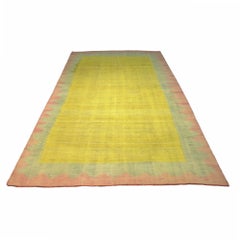 Vintage Dhurrie Rug in Gold, with Geometric Border, from Rug & Kilim