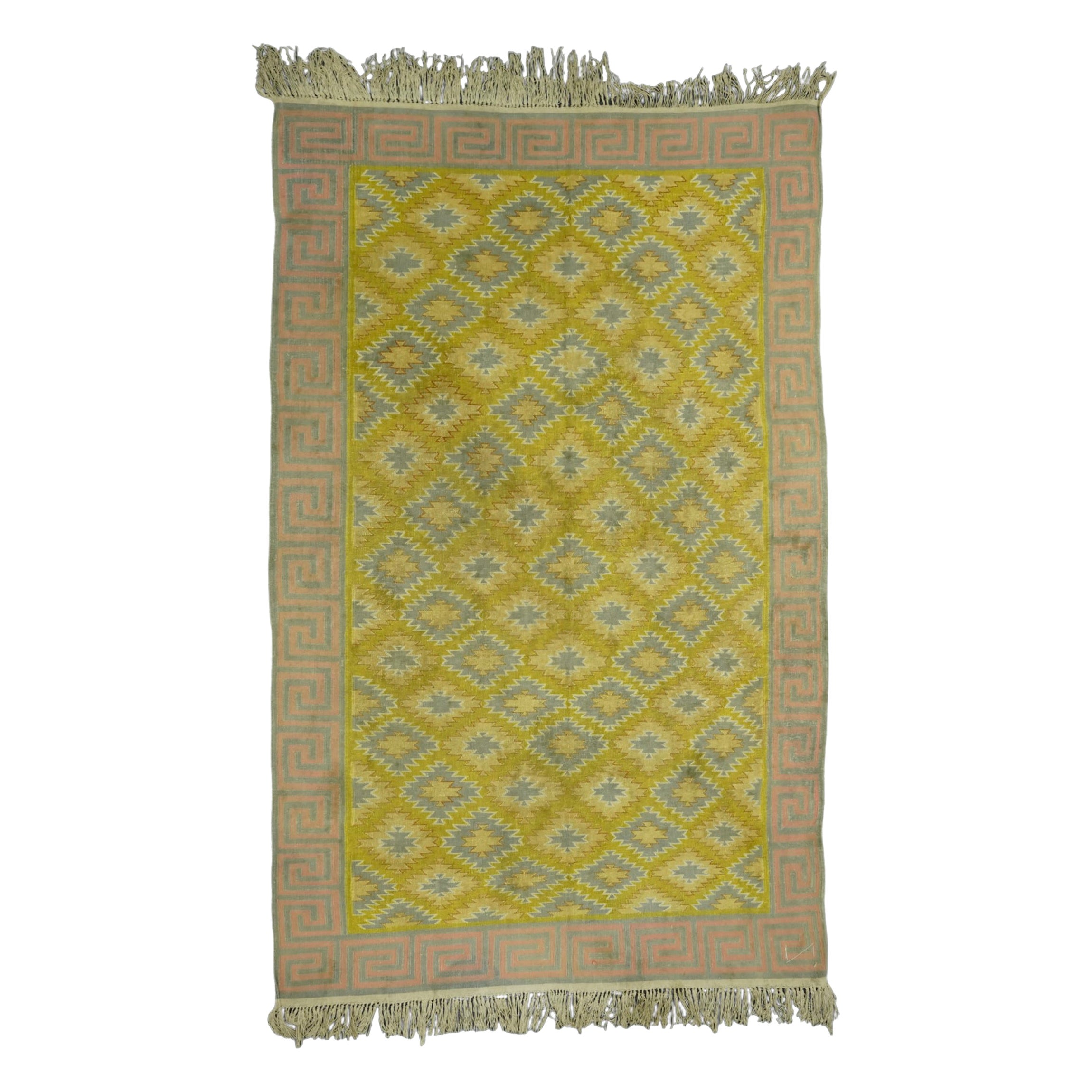 Vintage Dhurrie Vintage-Teppich in Grün und Grau mit geometrischen Mustern  Rug & Kilim