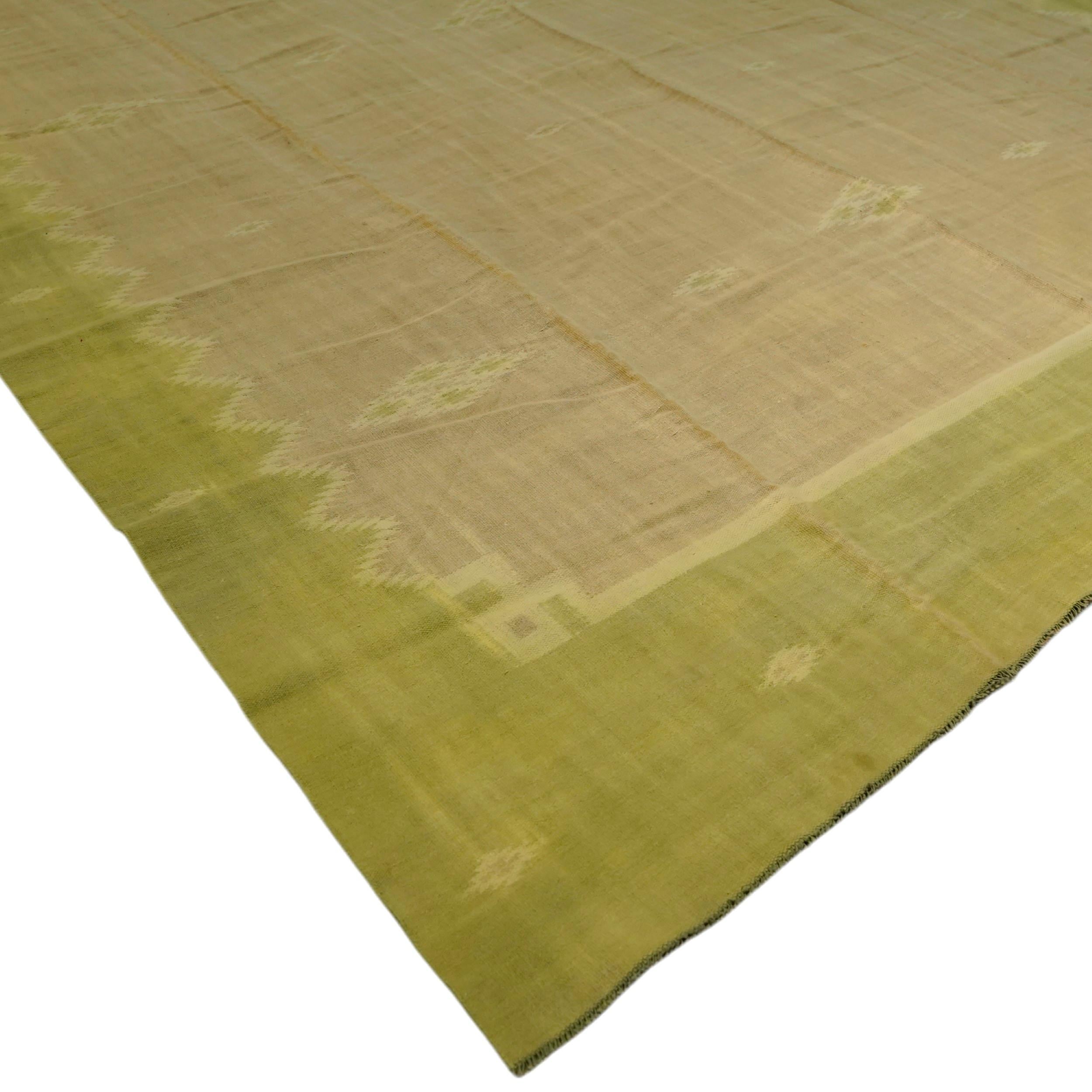 Indiano Tappeto vintage Dhurrie in verde con motivi geometrici  Rug & Kilim in vendita