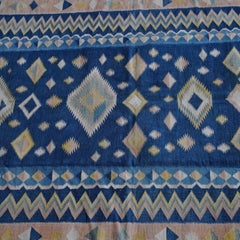 Vintage Dhurrie Rug in Navy Blue with Colorful Geometric Patterns  Rug & Kilim