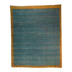 Alfombra Dhurrie Vintage Azul Teal y Dorada con Motivos Geométricos  Rug & Kilim