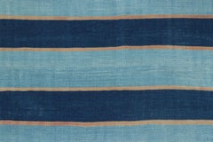 Vintage Dhurrie Rug, Navy and Sky Blue Stripes - Rug & Kilim