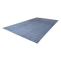 Vintage Dhurrie Rug with Blue and Beige Stripes  Rug & Kilim