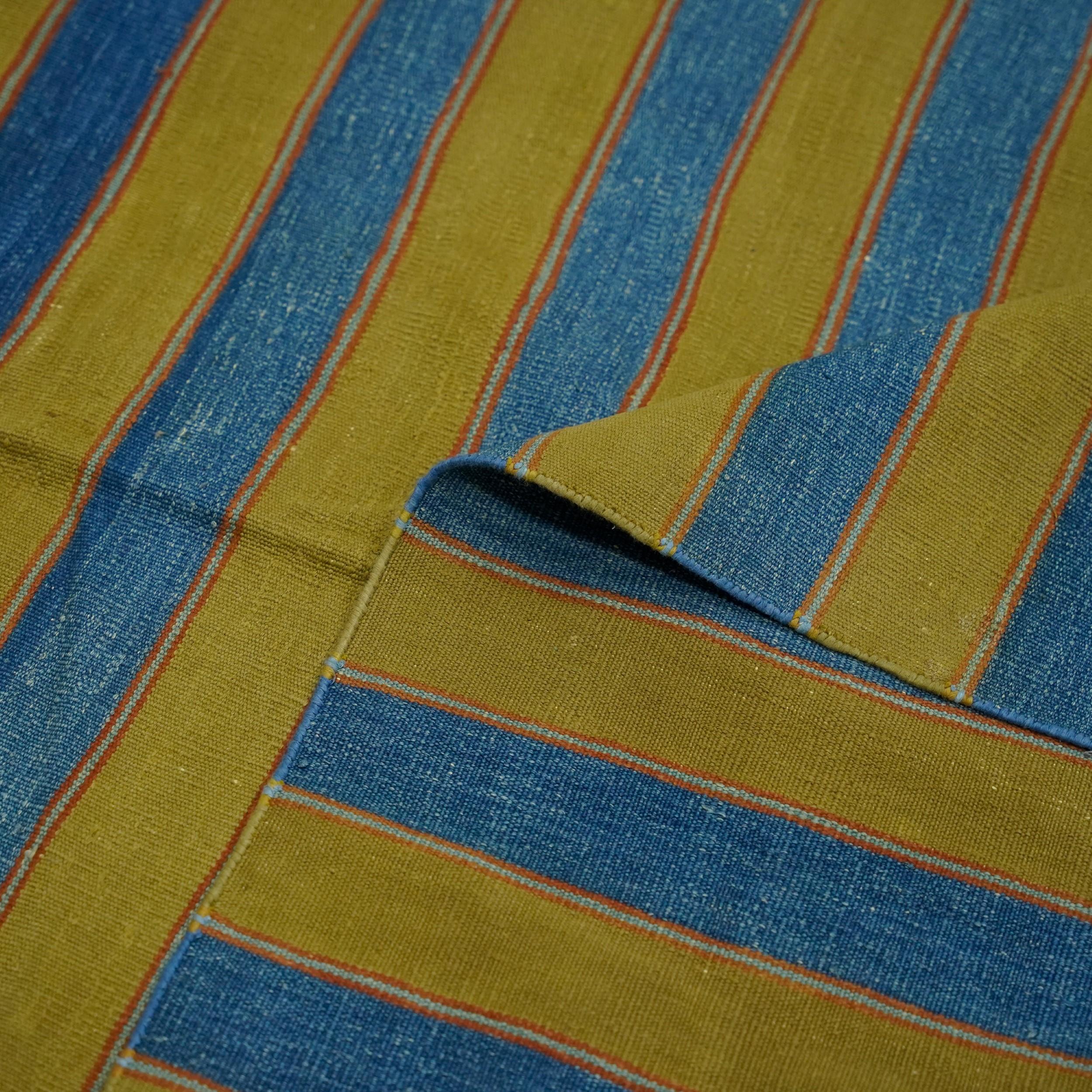 Vintage Dhurrie Rug with Blue and Green Stripes  Rug & Kilim In Good Condition For Sale In Long Island City, NY