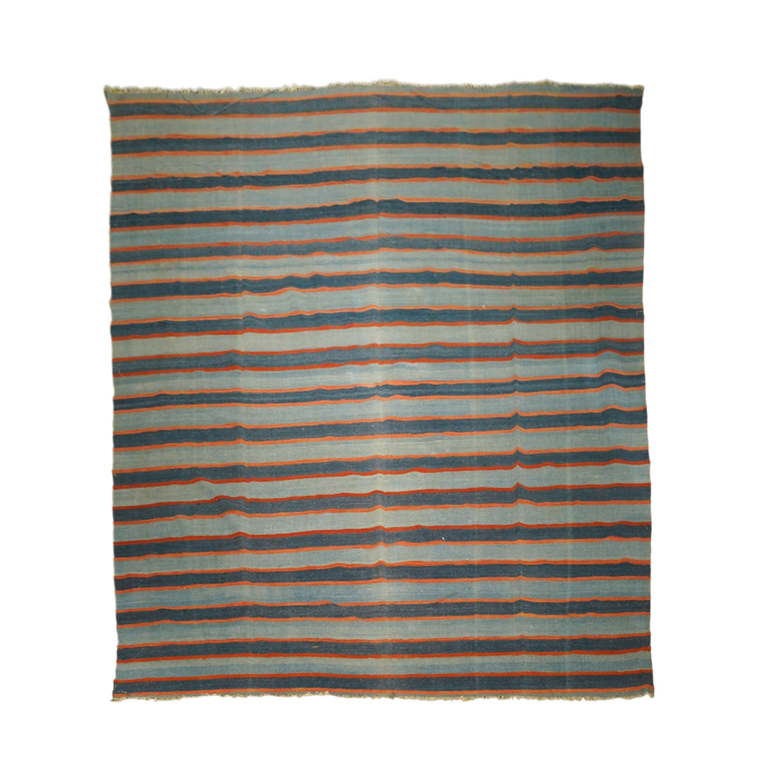 Alfombra Dhurrie Vintage con rayas azules y naranjas  Rug & Kilim en venta