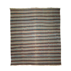 Tappeto vintage Dhurrie a strisce blu e arancioni  Rug & Kilim