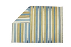 Vintage Dhurrie Rug with Blue, Cream and Gold Geometric Stripes from Rug & Kilim