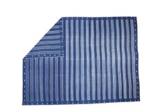 Vintage Dhurrie Rug with Blue Stripes and Gold Accents, from Rug & Kilim