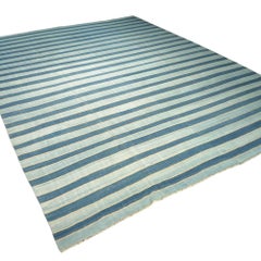 Vintage Dhurrie Rug, with Blue Stripes, from Rug & Kilim