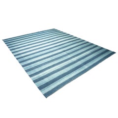 Vintage Dhurrie Rug, with Blue Stripes, from Rug & Kilim