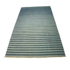 Vintage Dhurrie Rug, with Blue Stripes, from Rug & Kilim