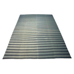 Vintage Dhurrie Rug, with Blue Stripes, from Rug & Kilim