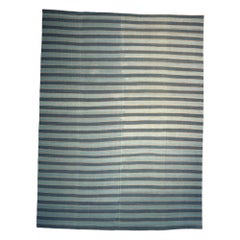 Tappeto Dhurrie vintage con strisce blu, da Rug & Kilim