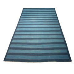 Retro Dhurrie Rug, with Blue Stripes, from Rug & Kilim