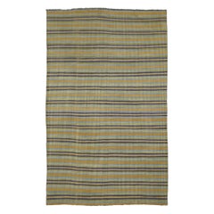 Vintage Dhurrie Rug with Gold, Green and Blue Stripes Rug & Kilim