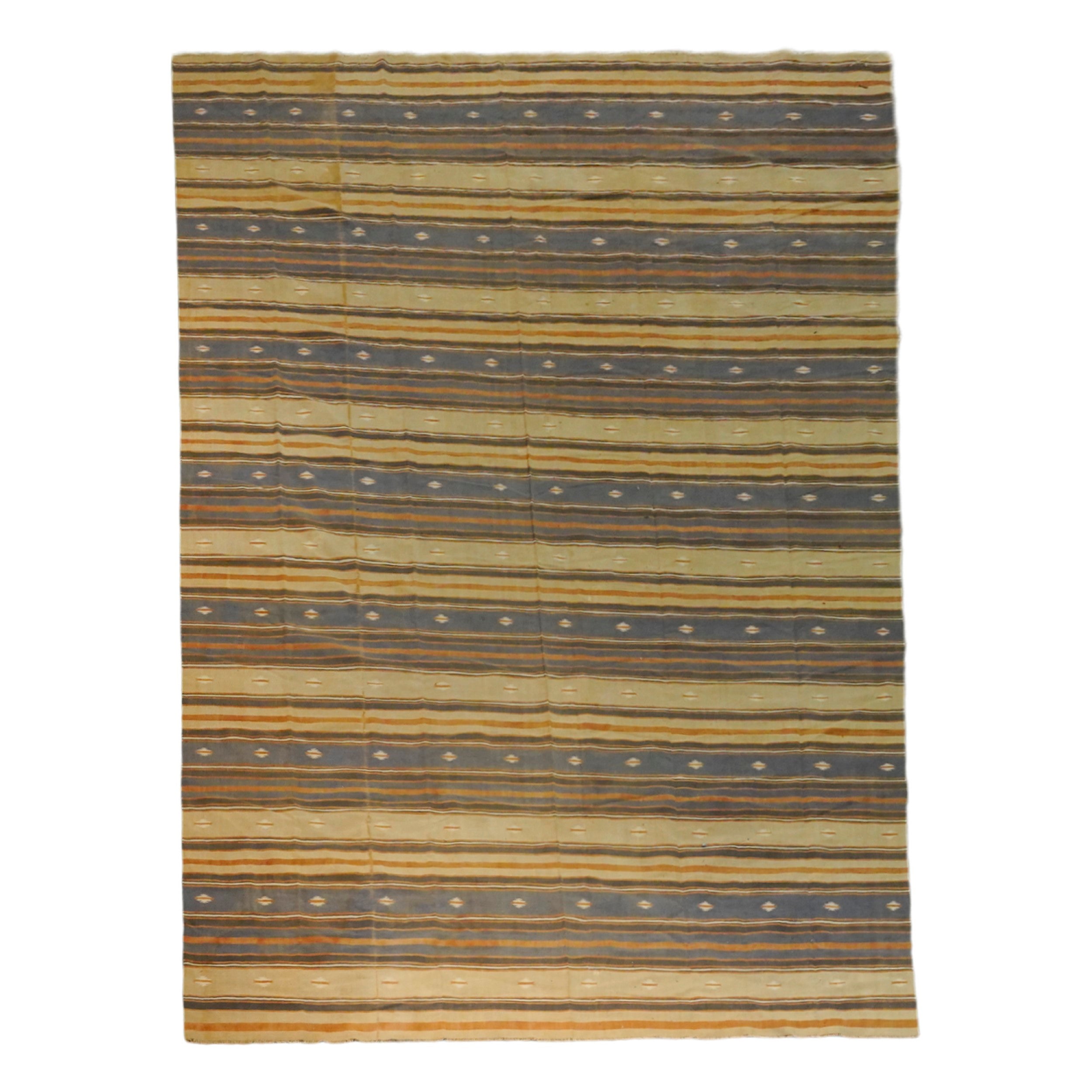Alfombra Dhurrie Vintage con Rayas Grises y Beige-Marrón  Rug & Kilim