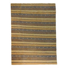 Alfombra Dhurrie Vintage con Rayas Grises y Beige-Marrón  Rug & Kilim