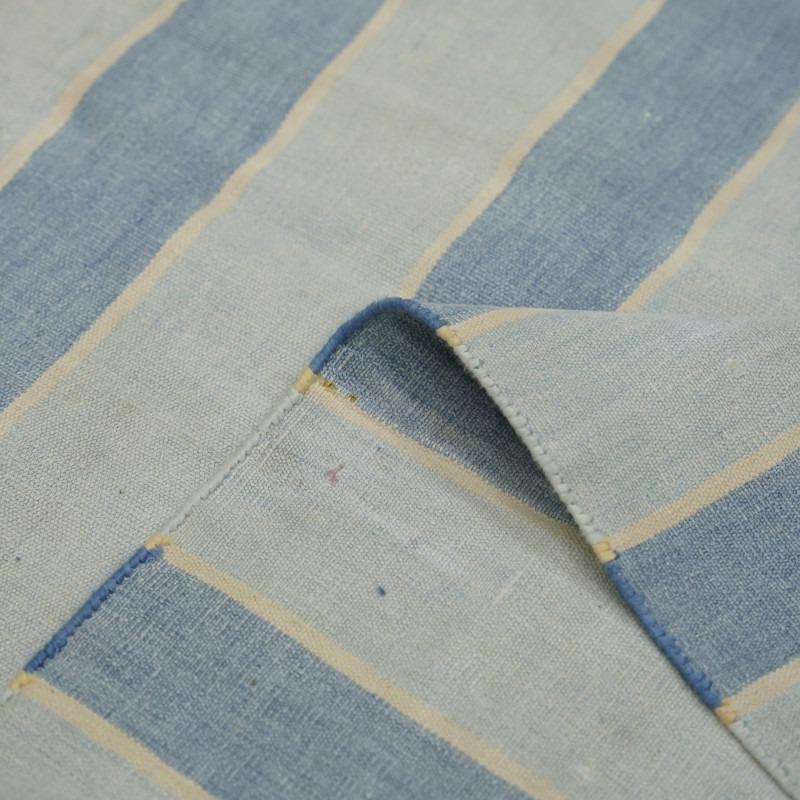 Hand-Woven Vintage Dhurrie Rug with Light Blue Stripes and Beige Accents  Rug & Kilim For Sale