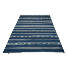Vintage Dhurrie Vintage-Teppich mit marineblauen Streifen  Rug & Kilim