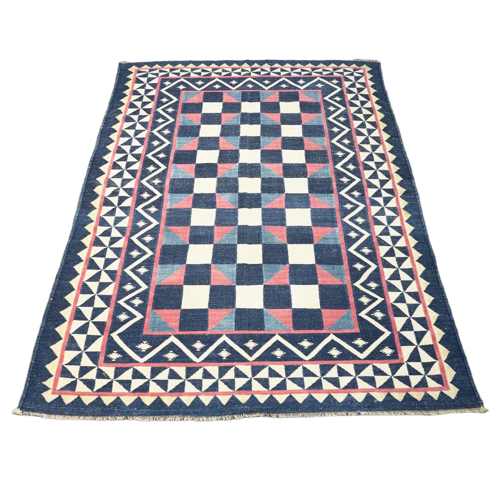 Indian Vintage Dhurrie Rug, with Polychromatic Patterns, from Rug & Kilim For Sale